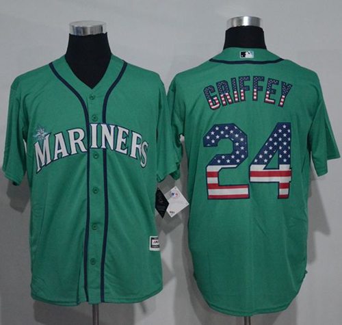 Mariners #24 Ken Griffey Green USA Flag Fashion Stitched MLB Jersey - Click Image to Close